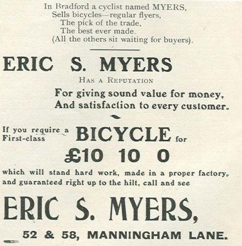 Local BRA JAC Myers advertisement cycles Manningham Lane Bradford