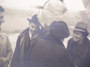 PRI21_8_30. Russian Album. Priestley and Jane greeted at Moscow aerodrome, 1945